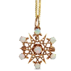 15ct Rose and Yellow Gold Antique Opal and Seed Pearl Brooch / Necklace