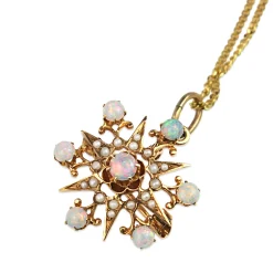 15ct Rose and Yellow Gold Antique Opal and Seed Pearl Brooch / Necklace