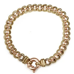 9ct Rose and Yellow Gold Fancy Style Belcher and Double Curb Link Bracelet