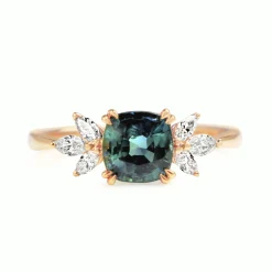 18ct Rose Gold 1.60 Teal Sapphire and Diamond Ring