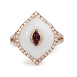 9ct Rose Gold Agate, Tourmaline and Diamond Ring