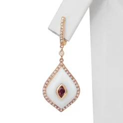 9ct Rose Gold Agate, Tourmaline and Diamond Earrings