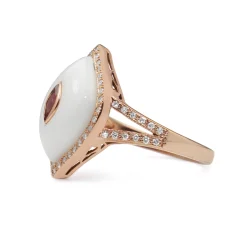 9ct Rose Gold Agate, Tourmaline and Diamond Ring