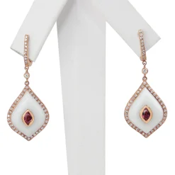 9ct Rose Gold Agate, Tourmaline and Diamond Earrings