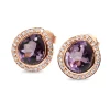 9ct Rose Gold Amethyst and Diamond Halo Stud Earrings