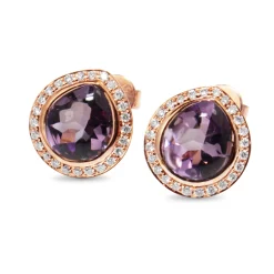 9ct Rose Gold Amethyst and Diamond Halo Stud Earrings