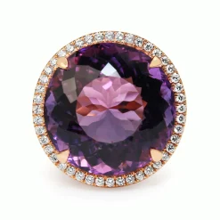 18ct Rose Gold Amethyst and Diamond Halo Cocktail Ring