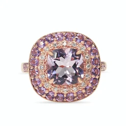 9ct Rose Gold Amethyst and Diamond Halo Ring
