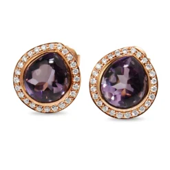 9ct Rose Gold Amethyst and Diamond Halo Stud Earrings