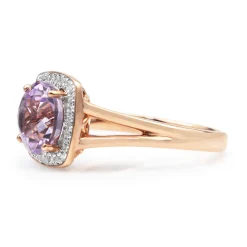 9ct Rose Gold Amethyst and Diamond Halo Ring