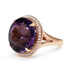 18ct Rose Gold Amethyst and Diamond Halo Cocktail Ring