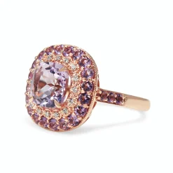 9ct Rose Gold Amethyst and Diamond Halo Ring