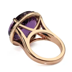 18ct Rose Gold Amethyst and Diamond Halo Cocktail Ring