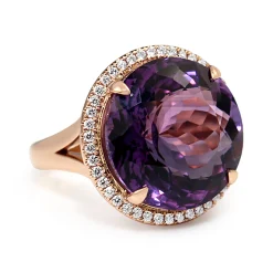 18ct Rose Gold Amethyst and Diamond Halo Cocktail Ring