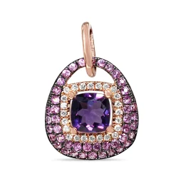 9ct Rose Gold Amethyst, Pink Sapphire and Diamond Pendant
