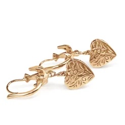 9ct Rose Gold and Silver Topped Antique Rose Cut Diamond and Ruby Heart and Swallow Earrings