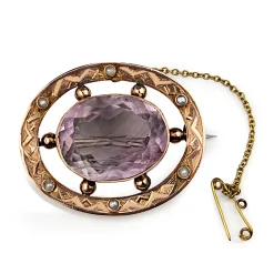 9ct Rose Gold Antique Amethyst and Seed Pearl Brooch
