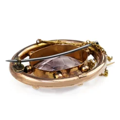 9ct Rose Gold Antique Amethyst and Seed Pearl Brooch