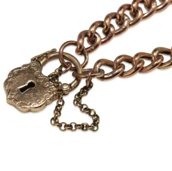 9ct Rose Gold Antique Curb Link Bracelet with Padlock Clasp