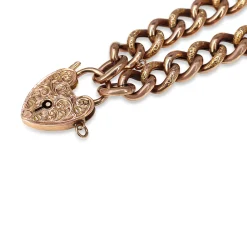 9ct Rose Gold Antique Day and Night Curb Link Bracelet