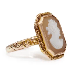9ct Rose Gold Antique Etched Cameo Ring Circa 1916