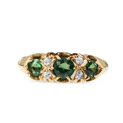 15ct Rose Gold Antique Gilson Emerald and Old Cut Diamond Ring