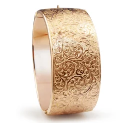9ct Rose Gold Antique Hinged Etched Bangle Circa 1863