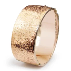 9ct Rose Gold Antique Hinged Etched Bangle Circa 1863