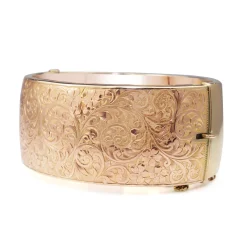 9ct Rose Gold Antique Hinged Etched Bangle Circa 1863