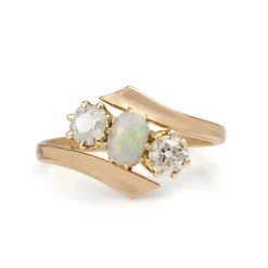 9ct Rose Gold Antique Old Cut Diamond and Opal Ring