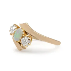 9ct Rose Gold Antique Old Cut Diamond and Opal Ring