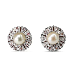 14ct Rose Gold Antique Rose Cut Diamond and Pearl Earrings