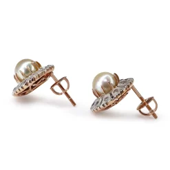 14ct Rose Gold Antique Rose Cut Diamond and Pearl Earrings