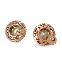 14ct Rose Gold Antique Rose Cut Diamond and Pearl Earrings