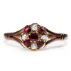 9ct Rose Gold Antique Ruby and Old Cut Diamond Cluster Ring