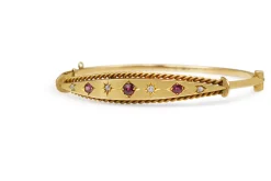 9ct Rose Gold Antique Ruby and Old Cut Diamond Bangle