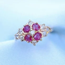 14ct Rose Gold Antique Ruby and Old Cut Diamond Ring