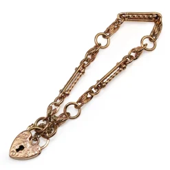 9ct Rose Gold Antique Style 'Prince of Wales' Bracelet with Heart Padlock