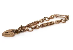 9ct Rose Gold Antique Style 'Prince of Wales' Bracelet with Heart Padlock