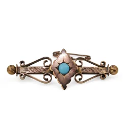 9ct Rose Gold Antique Turquoise Brooch