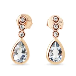 9ct Rose Gold Aquamarine and Diamond Drop Earrings