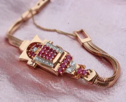 14ct Rose Gold Art Deco Ruby and Diamond Watch / Bracelet