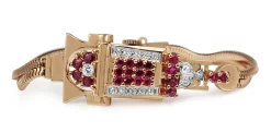 14ct Rose Gold Art Deco Ruby and Diamond Watch / Bracelet
