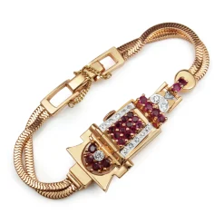14ct Rose Gold Art Deco Ruby and Diamond Watch / Bracelet