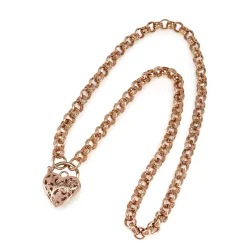 9ct Rose Gold Belcher Filigree Link Necklace with Padlock Clasp