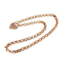 9ct Rose Gold Belcher Filigree Link Necklace with Padlock Clasp