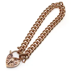 9ct Rose Gold Curb Link Bracelet with Heart Padlock