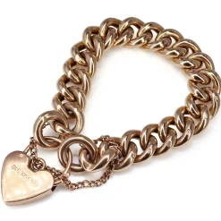 9ct Rose Gold Curb Link Bracelet with Heart Padlock Clasp
