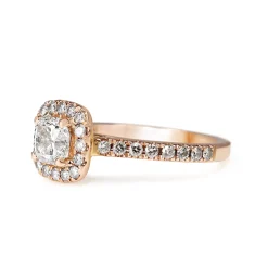 18ct Rose Gold Cushion Cut Diamond Halo Ring