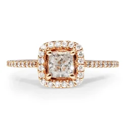 18ct Rose Gold Cushion Diamond Halo Ring
